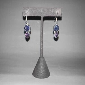 Raw Tanzanite & Amethyst Earrings